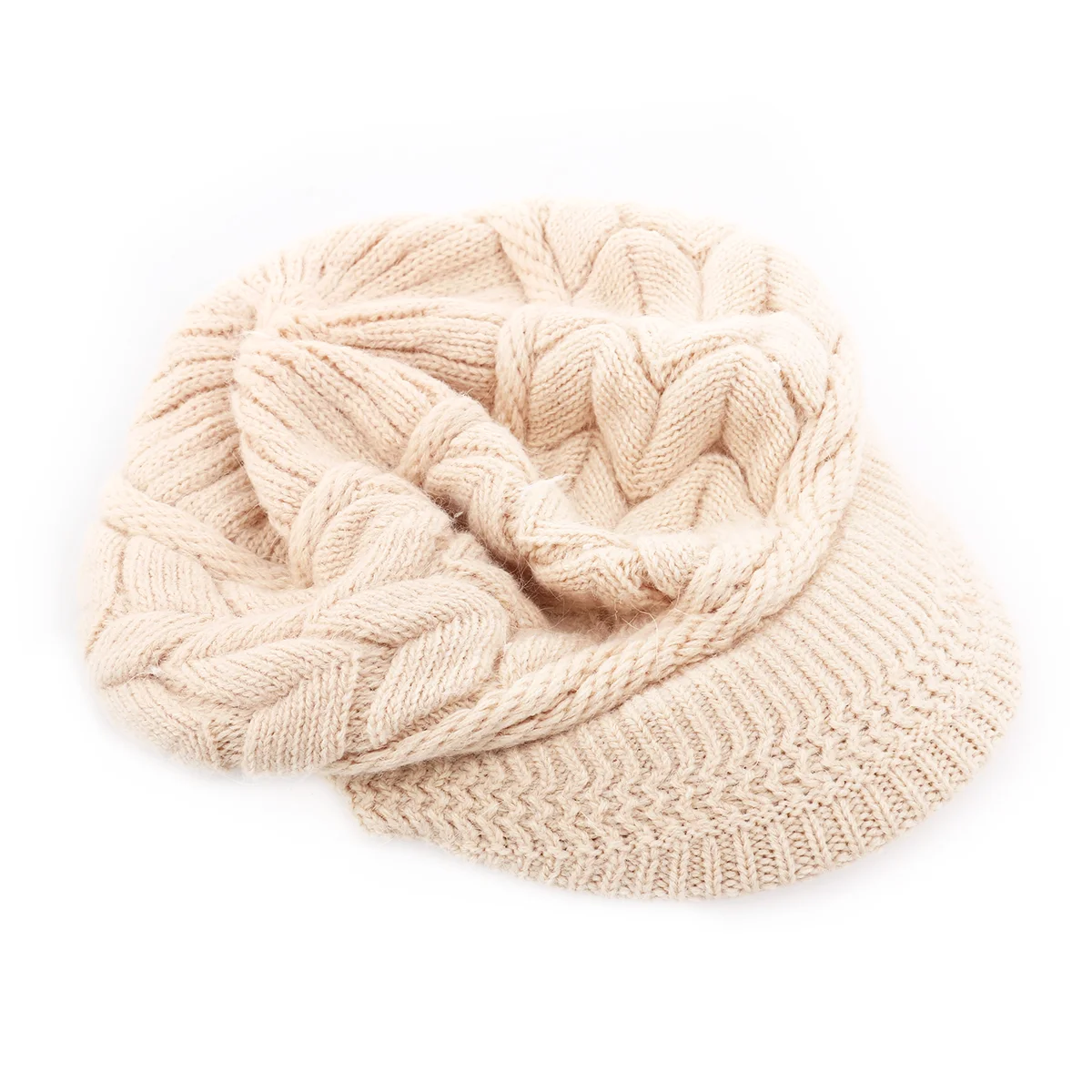 

Women Warm Knit Hat Wool Snow Ski With Visor (Beige)
