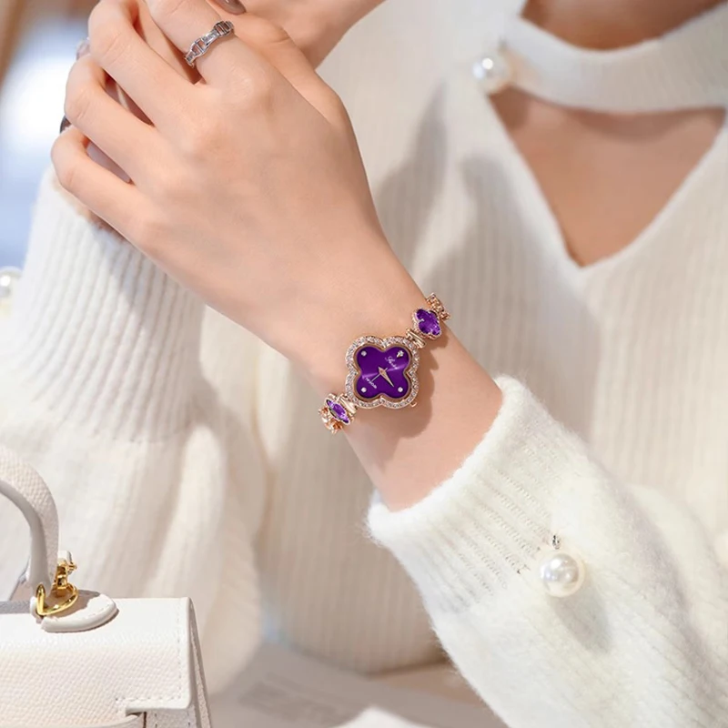 Ladies Purple Four-Leaf Clover Watch