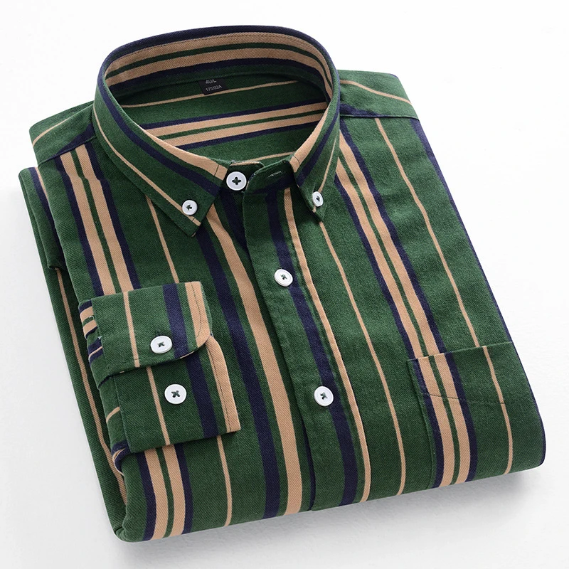 New in Shirt Fashion 100%Pure Cotton Long-Sleeve Shirts for Men Slim Fit Casual Plain Shirt Soft Plaid Striped Designer Clothes