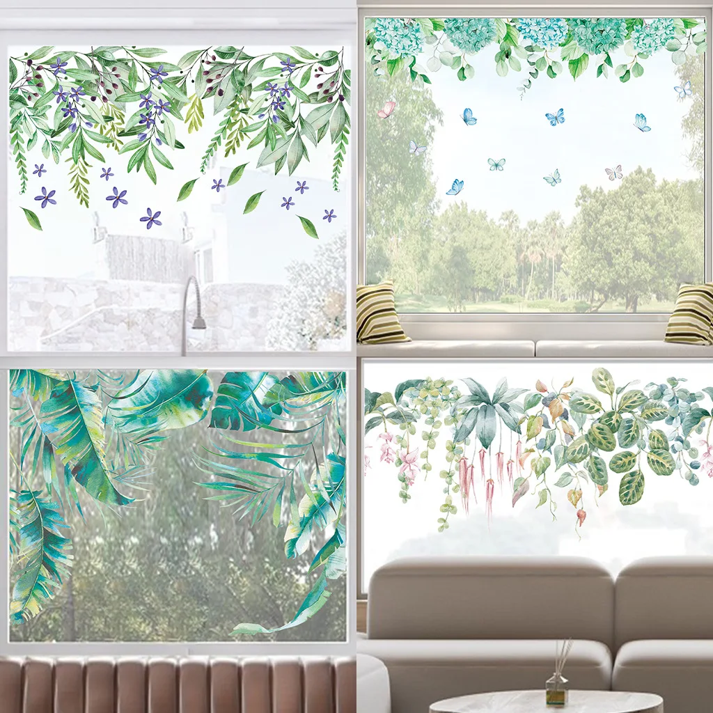 

Зеленые растения, листья, Бабочка, настенные наклейки для дома, гостиной, спальни, фон, Настенный декор, «сделай сам», наклейка на окно, Настенные обои