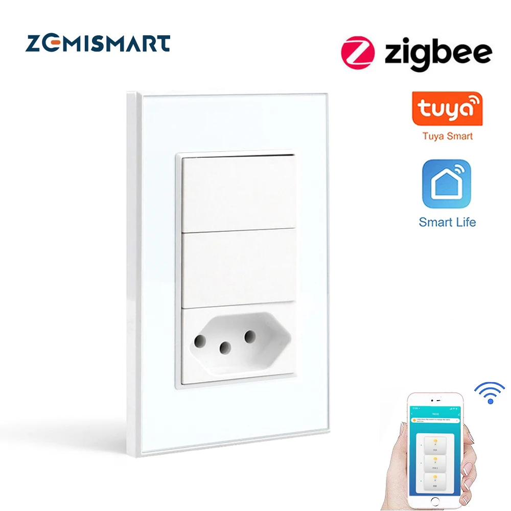 

Zemismart Tuya Zigbee Brazil Socket Smart Light Switch Alexa Google Home Voice Control Brazilian Swiss Wall Push Button Switch