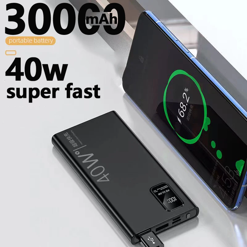 Power Bank 40w Fast Charge 30000mah Qc Fcp Fast Charge Powerbank For Laptop Smartphone Tablet