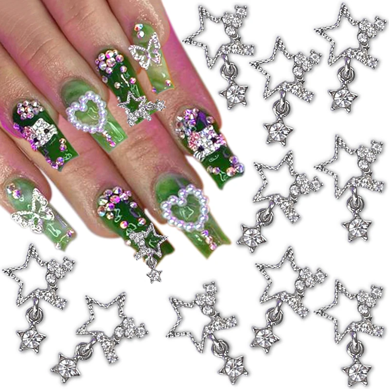  20 Pcs Star Nail Charms, MIKIMIQI Alloy Rhinestones Star Charms  for Nails Shiny Diamonds Star Nail Art Charms 3D Star Nail Gems for Nail  Art Craft Star Manicure Accessories, Silver 