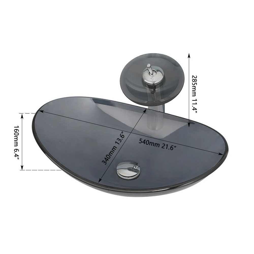 KEMAIDI Bathroom Vessel Sink Oval Glass Vessel Sink with Waterfall Faucet Tap Tempered Glass Bathroom Sinks Above Counter Basin 6