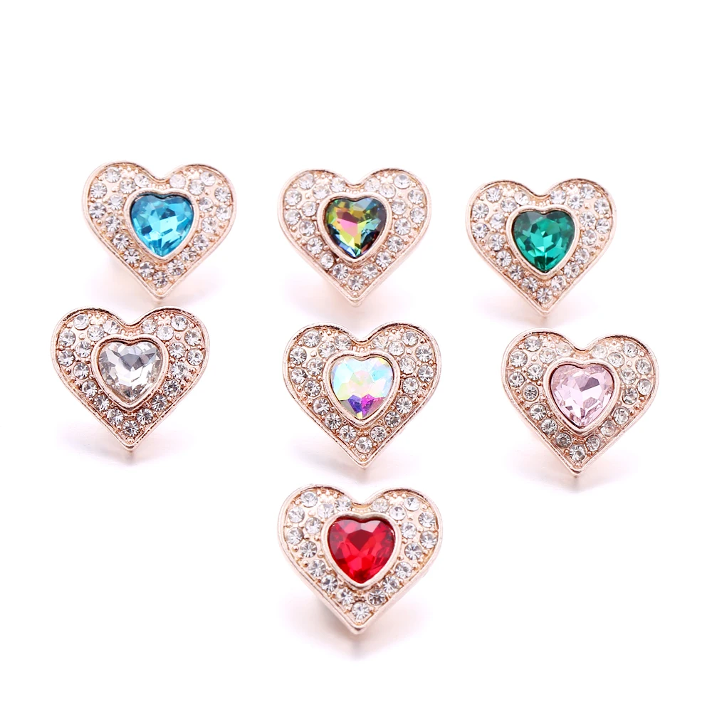 20pcs Metal Rhinestone Heart Love Shape 18mm Snap Buttons DIY Ginger Charms Fit  Snap Button Bracelet Necklace Jewelry
