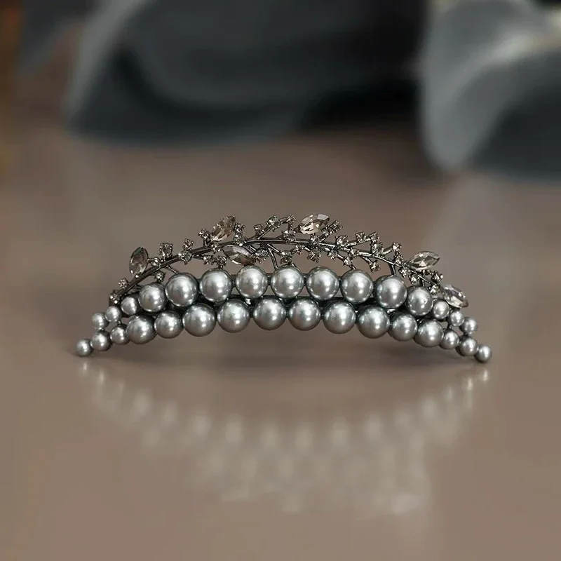 Französischer Stil, Perlenkristall, Halbmond-Federklammer, Damen-Haarspange für den Hinterkopf, halbgebundene Haarspange, hochwertiger, eleganter Haarschmuck – Detail 1