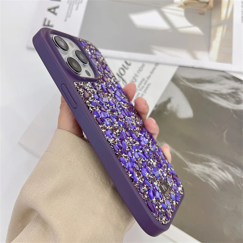 Stone Bling Back Case For iPhone 15 14 13 Pro Max Glitter Diamond luxury Shiny Cover