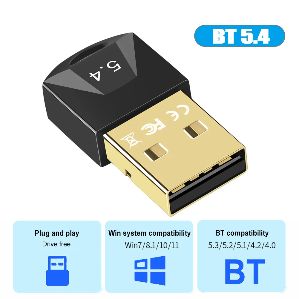 USB 블루투스 호환 5.4 어댑터, 무선 동글 드라이버 프리 지원, 컴퓨터 데스크탑 노트북용, Windows 11, 10/8.1