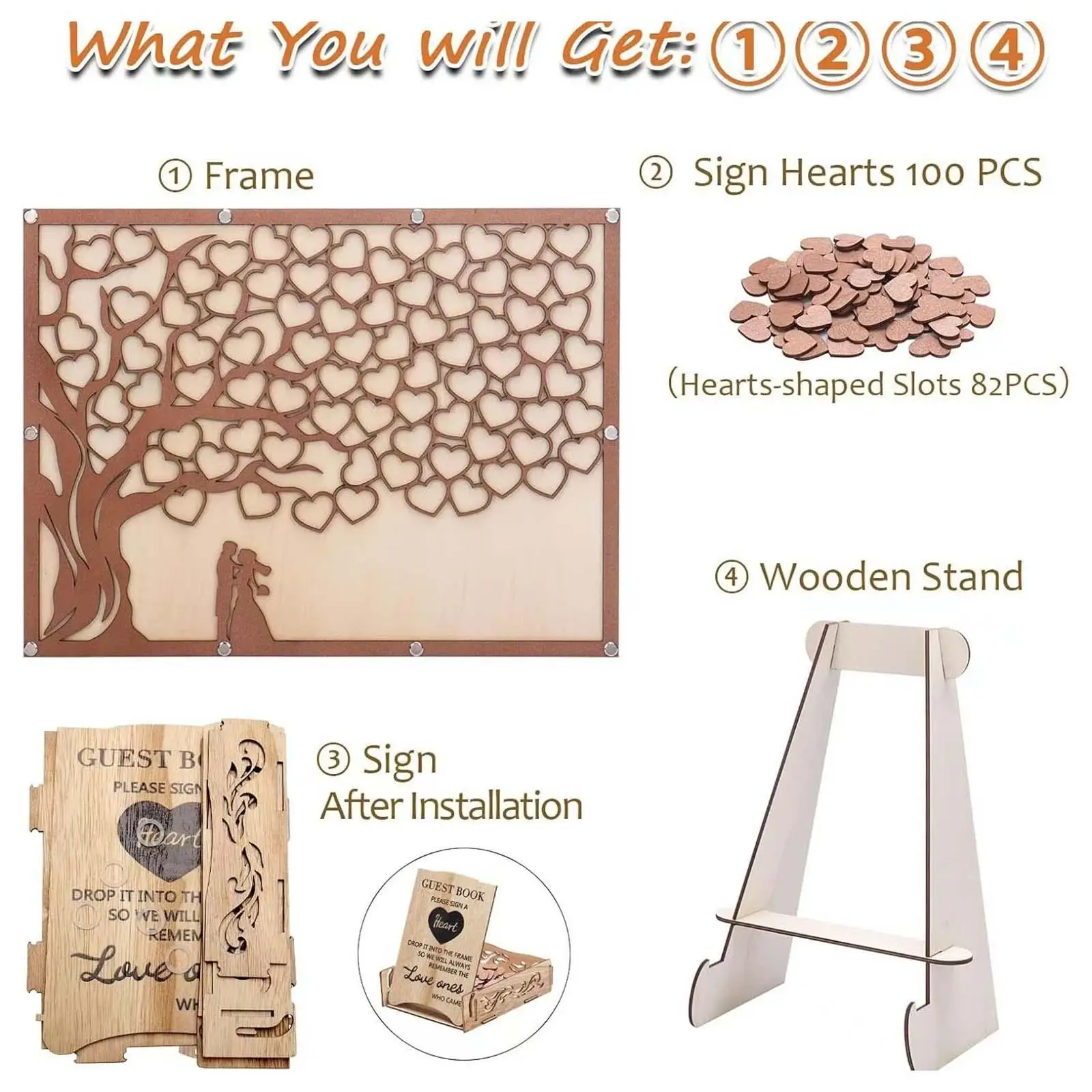 Wedding Guest Book Tree Love Message Board Unique Wedding Decoration Crafts Wooden Frame for Anniversary Bridal Birthday Party