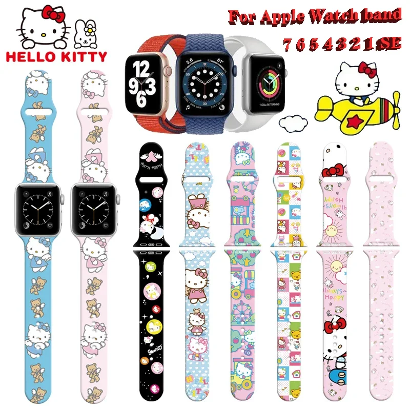 Hello Kitty Apple Watch Band Per Apple Watch Se 7 6 5 4 3 2 Cute Cartoon Women Girl Cinturino In Silicone Cinturino Di Ricambio Regolabile