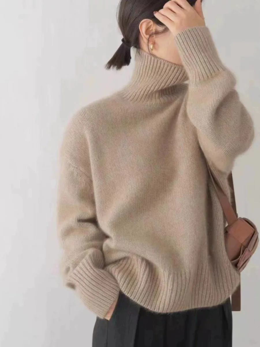 Cashmere Sweater Turtleneck 100% pure women's loose thickened autumn and winter wool jumper lazy base