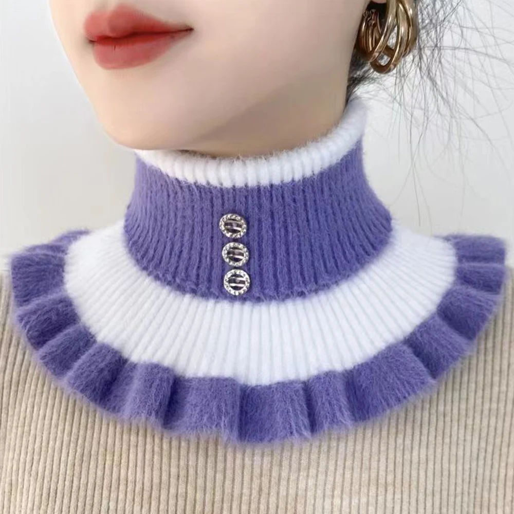 

Hot Winter Women Knitted Fake Collar Scarf Warmth Clothing Accessories Knitted Stripe Collar Versatile Neck Cover Warm Windproof