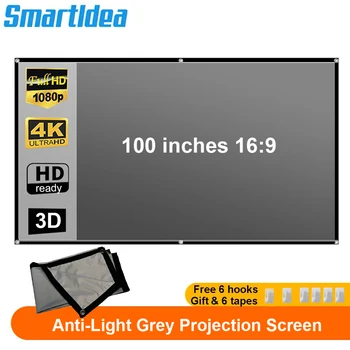 Schermo per proiettore Smartldea da 100 pollici 16:9 Grigio Anti-luce Bordo nero portatile con fori Schermo per proiezione esterna domestica