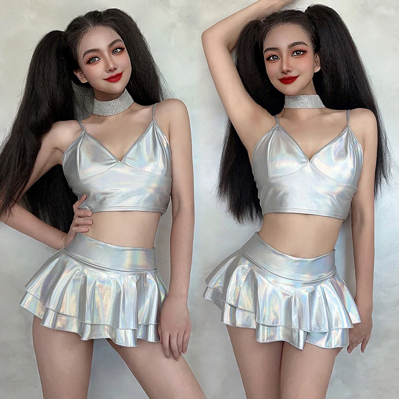 

Sexy Sliver Hiphop Suit For Women Gogo Birthday Dress Show Ds Performance Stage Pole Dance Clothing Festival Costumes DQL8179