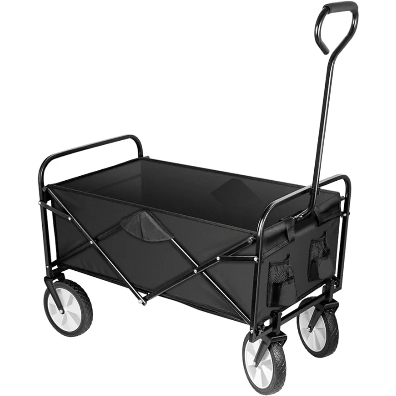 

YSSOA Folding Garden Cart PRO, Collapsible Wagon with 360 Degree Swivel Wheels & Adjustable Handle, Black, 220lbs Weight Capacit