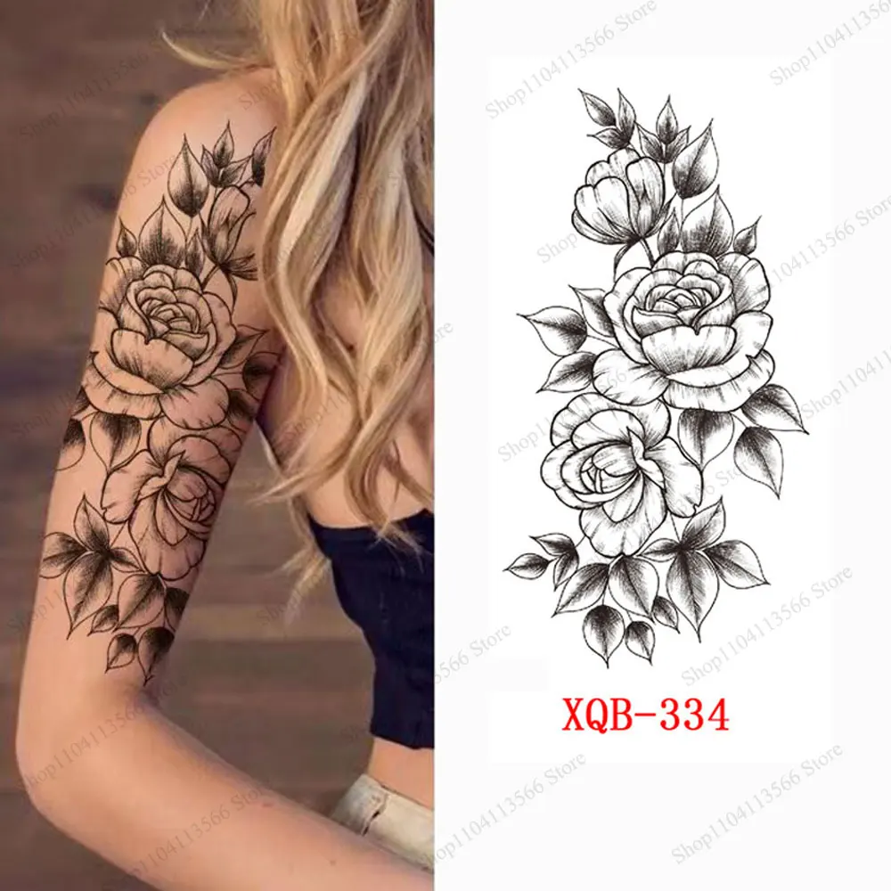 Black Flower Temporary Tattoos for Women Butterfly Bird Floral Fake Tattoo for Arm Body Sleeve Decor Waterproof Tattoo Stickers temporary tattoos