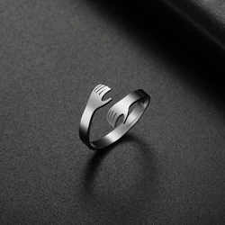 Gold Hug Finger Ring - Elegant Stainless Steel Jewelry Gift - Resizable (SILVER)