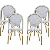 Philomena Outdoor French Bistro Chair (Set of 4), Blue + White + Bamboo Print Finish 1