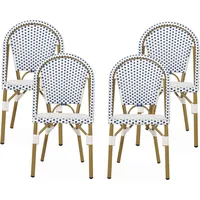 Philomena Outdoor French Bistro Chair (Set of 4), Blue + White + Bamboo Print Finish 1