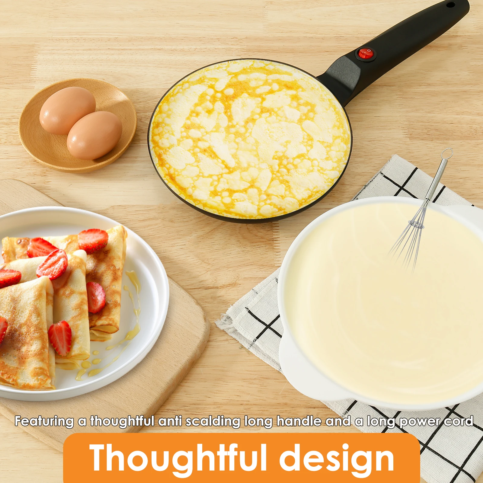 Electric Crepe Maker 8 Inches Portable Crepe Maker Machine with Nonstick Coating Multifunctional Pancake Pan Pancakes Making