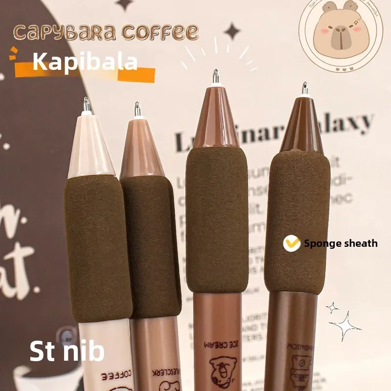 4Pcs Cute Cartoon Capybara Pressing Neutral Pen School Supplies Aesthetic Stationery Kawaii Gel Pens Quick Drying 0.5mm Pen 3