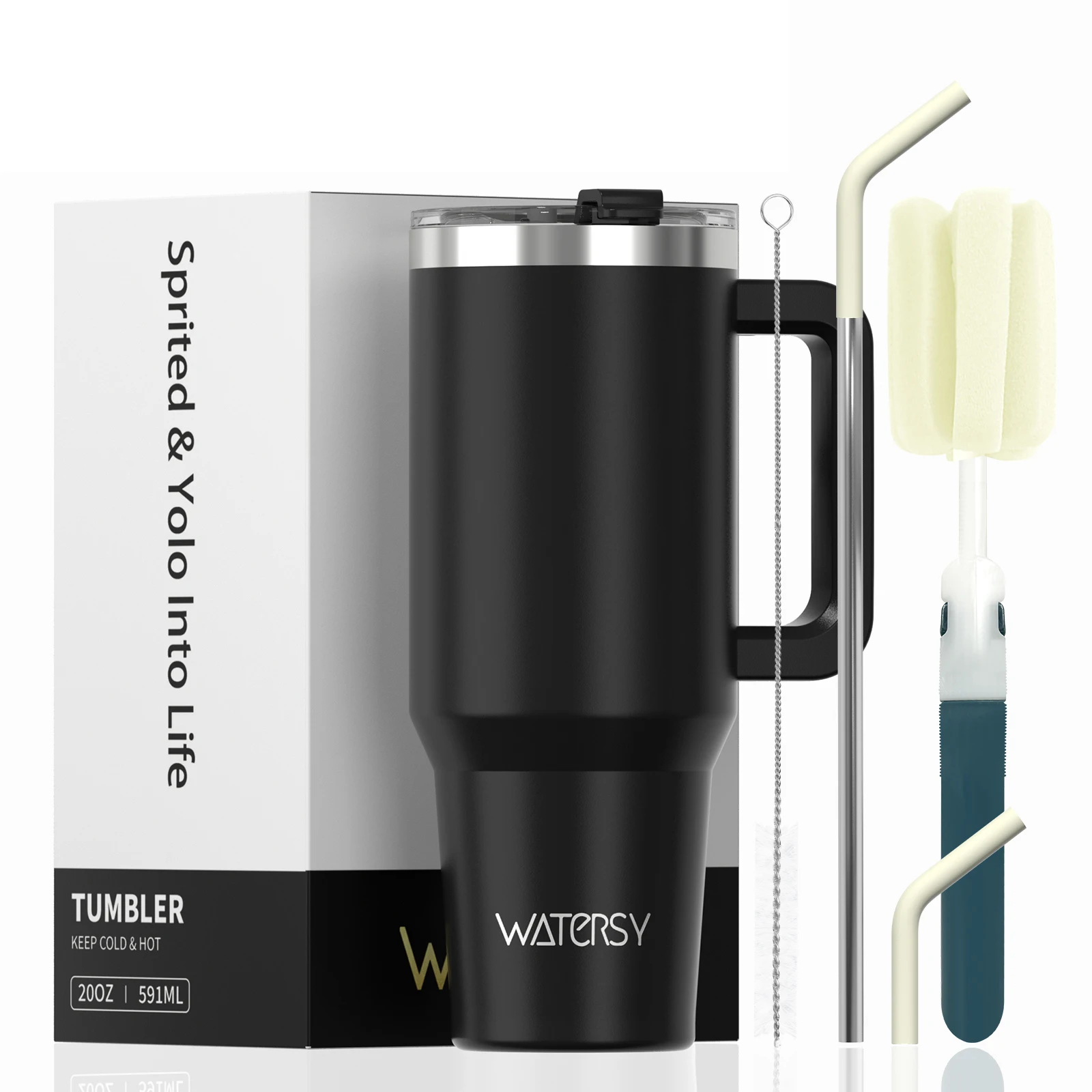 Taza de viaje aislada de acero inoxidable de 20 oz/591 ml con mango y pajita - Imagen 23 de 24