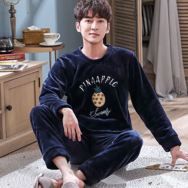 Winter Men's Pajamas Homewear Suit Coral Fleece Warm Long-Sleeved Spring Autumn and Winter Models Flannel Homewear pajamas set flannel pajamas set man pajamas set