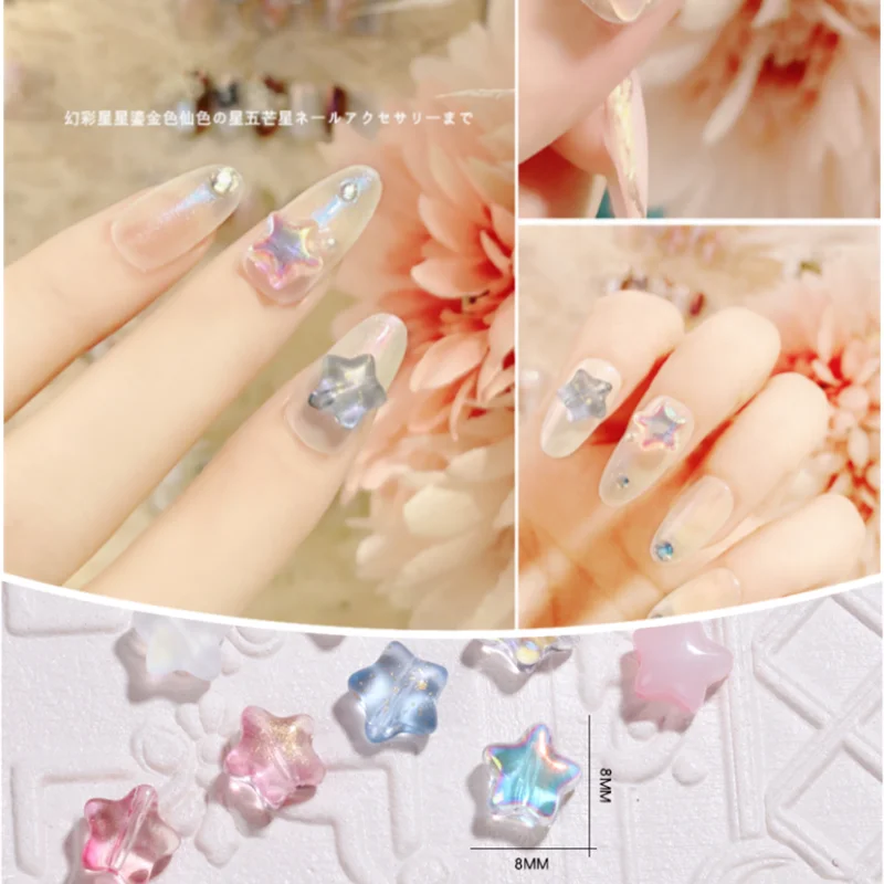 

20pcs/bag 3D Jelly Color Star Charms For Nails Art Decorations Resin 8/8mm Kawaii Pentagram Accessories Mini Design Nail Jewelry