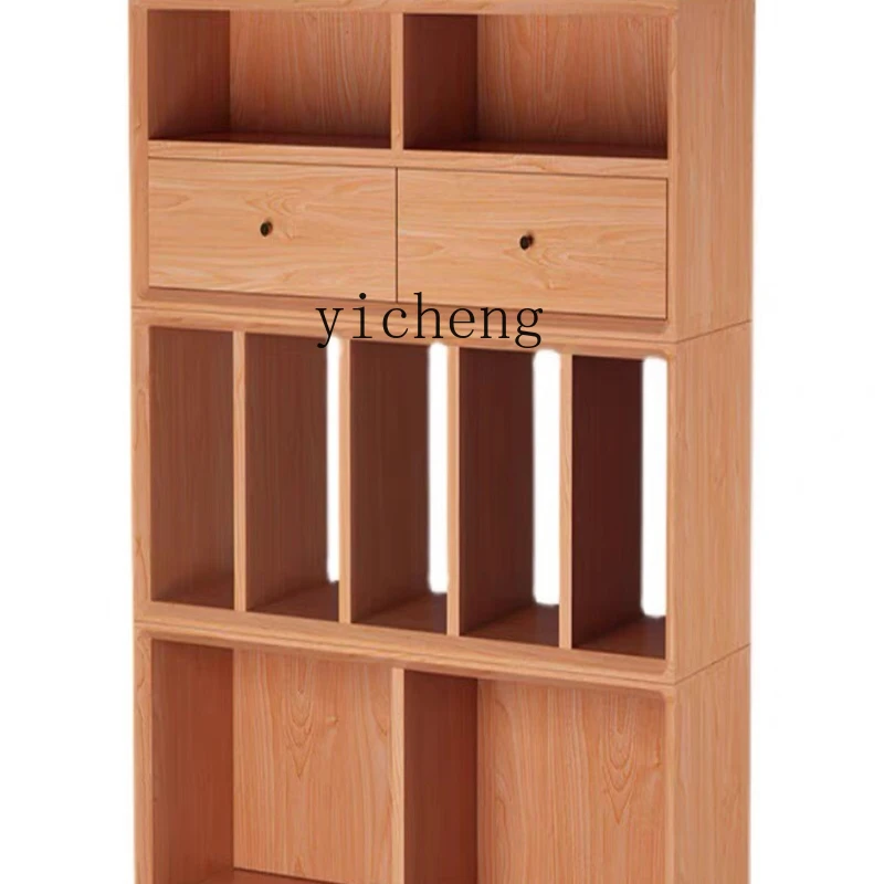 

XL Solid Wood Bookcase Free Combination Grid Cabinet Floor Standing Storage Cabinet Glass Bookshelf and Storage Shelf