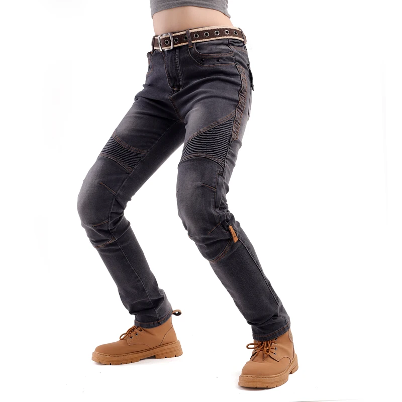 여성용 아라미드 모터사이클 진 스모크 블랙 방염 라이딩 팬츠 보호용 캐주얼 바지 CE