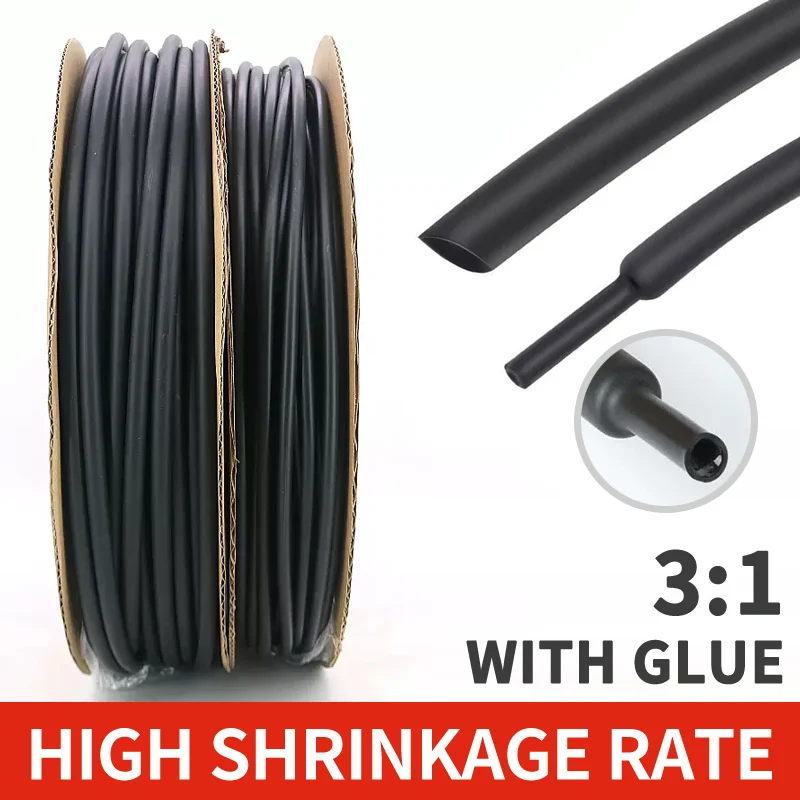Heat Shrink Tube com Cola Polyolefin Shrinking Assorted Wire Cabo Sleeving Tubing 100 Metros 10m 3:1