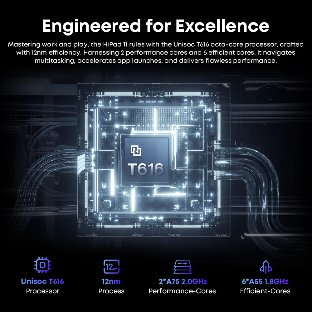 CHUWI HiPad 11 Tablet 10.95inch 1920x1200 FHD 4G LTE Unisoc T616 6GB LPDDR4 128GB Android 14 Tablet PC for Gaming Widevine L1 5