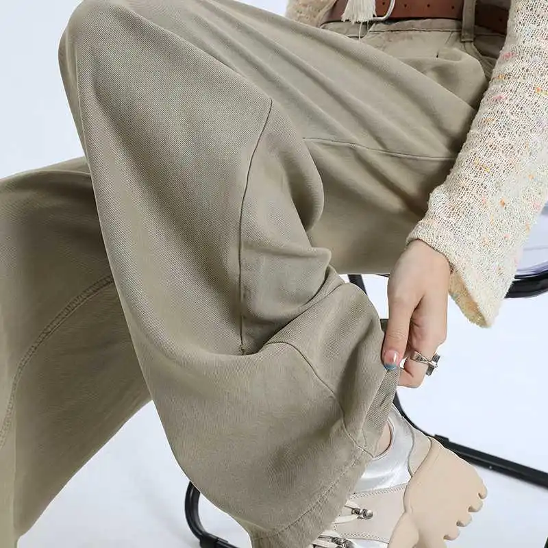 New High quality fabric Loose fitting Sagging sensation Wide leg pants summer High waisted Straight cylinder Jeans female autumn