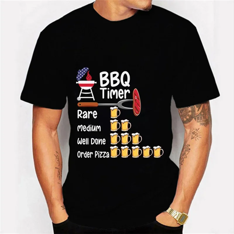 

BBQ TIMER Shirt Men's T-shirt BEER Print Short Sleeve Sweatshirt Summer T Shirt Pullover Tops Oversized Breathable Tees Shirt