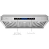 30 Inch Range Hood, 7” High Stainless Steel Under Cabinet Range Hood 4 Speeds, 8” Round Top Vent, 1000CFM 2 LED Lights 2