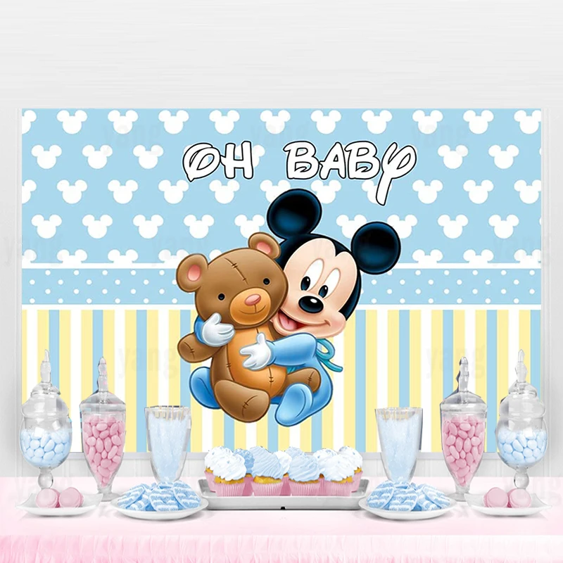 Disney kreslený nestandartní žlutý aha děťátko mickey myš hlava narozeniny backdrop první děťátko narozeniny dekorace vinyle děťátko sprcha pro hoch