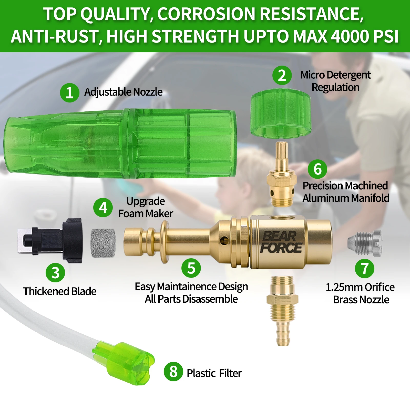 Pressure Washer Aluminum Foam Cannon Foam Generator Snow Foam Lance with 1/4” Quick Connector for Portland Husky Ryobi Greenwork 3