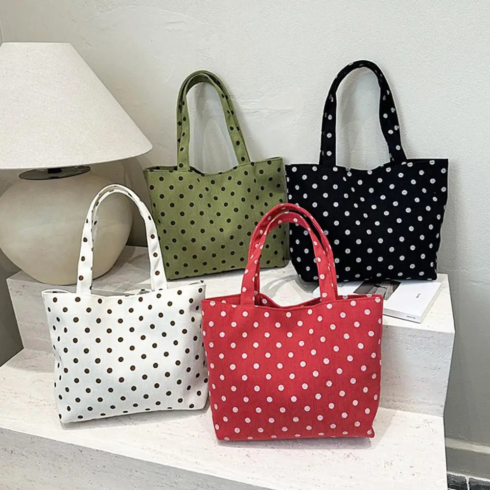 Borsa Tote Grande Capacità a Pois, Borsa a Spalla Casual da Donna in Tessuto, Borsa a Tracolla Singola Portatile alla Moda per Uso Quotidiano