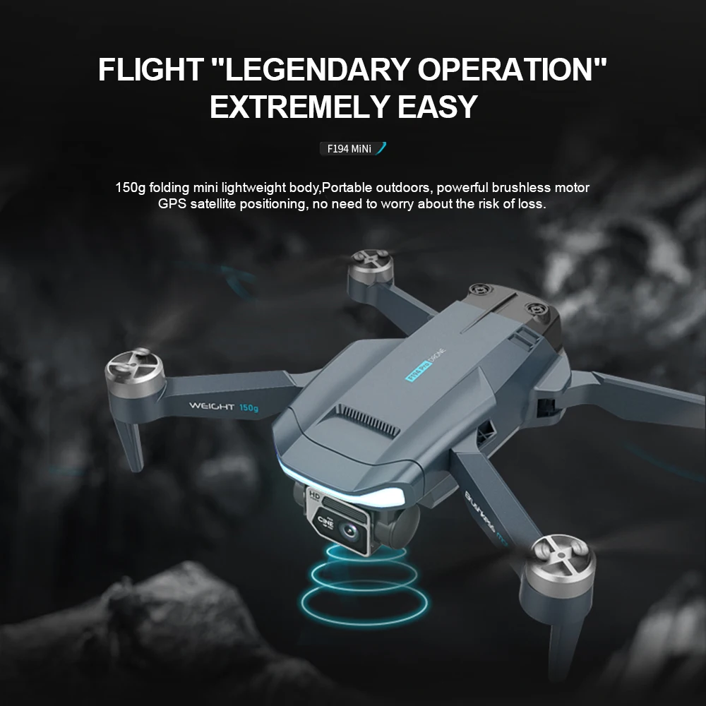 F194 GPS Drone, F194 MiNi 150g folding mini lightweight body, powerful brushless motor GPS satellite