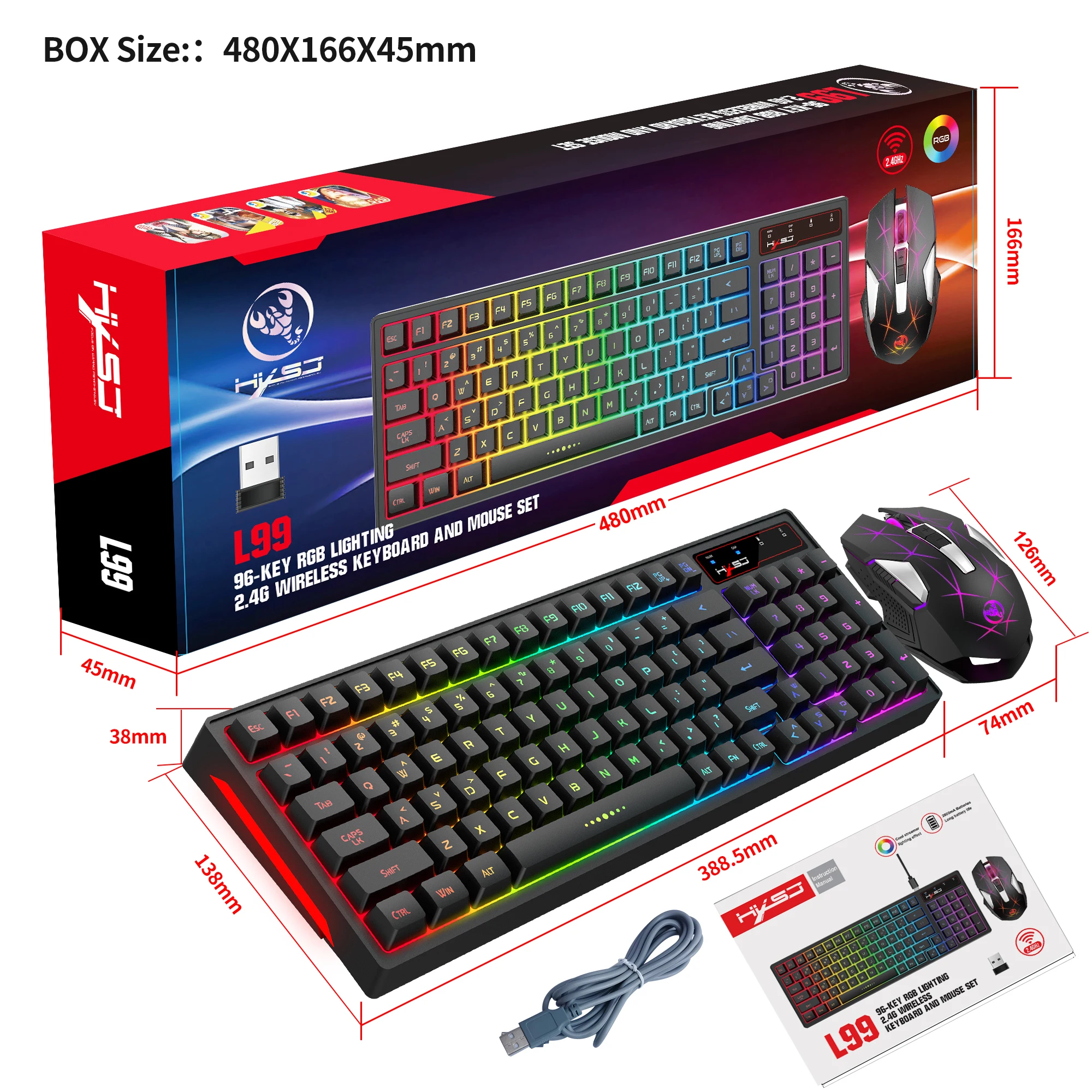 2.4G Wireless Keyboard and Mouse Combo Mini Multimedia Full-size Keyboard Mouse Set For Computer Notebook Laptop Desktop
