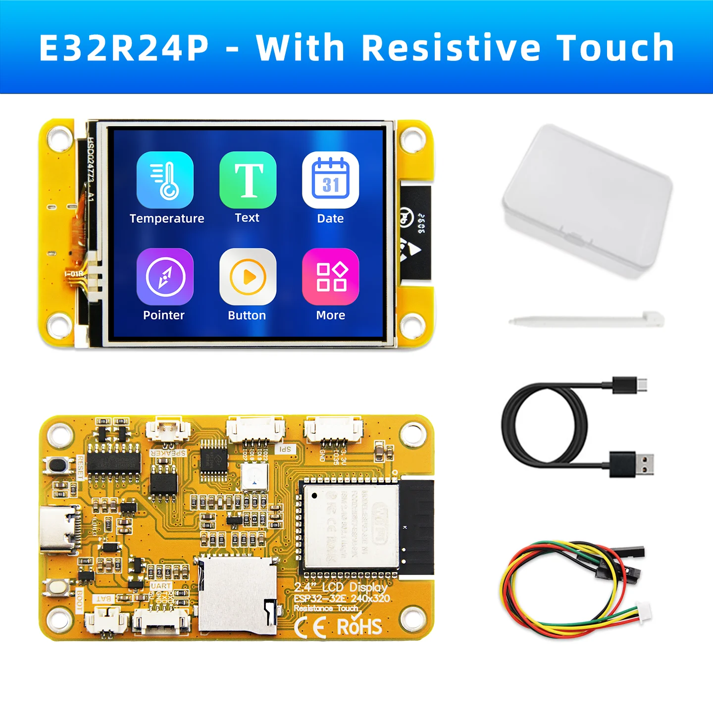 ตัวเลือกสินค้า บอร์ดพัฒนา ESP32 Arduino LVGL WIFI Bluetooth พร้อมหน้าจอแสดงผลอัจฉริยะ LCD TFT ขนาด 2.8/3.2/3.5/4 นิ้ว รองรับระบบสัมผัส ความละเอียด 240*320
