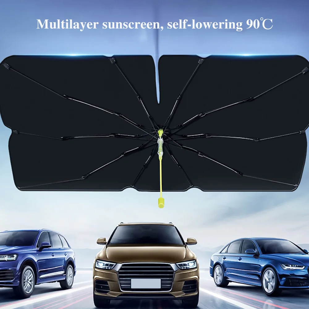 

3 In 1 Car Sunshade Umbrella Car Sun Shade Protector Parasol Summer Interior Windshield Protection with Emergency Safety Hammer