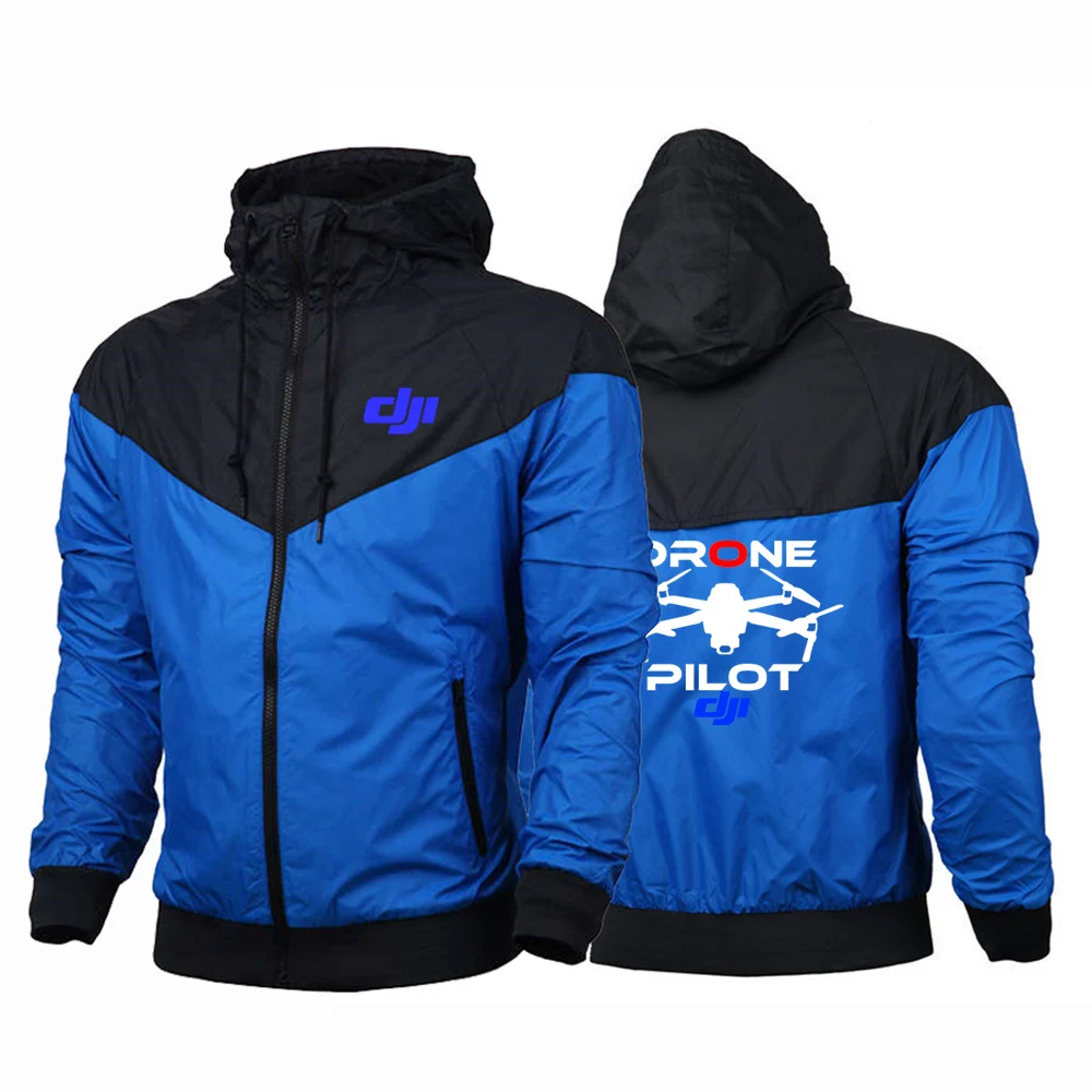 Men Spring Autumn Windproof Hooded Color Matching Printing Windbreaker Coat