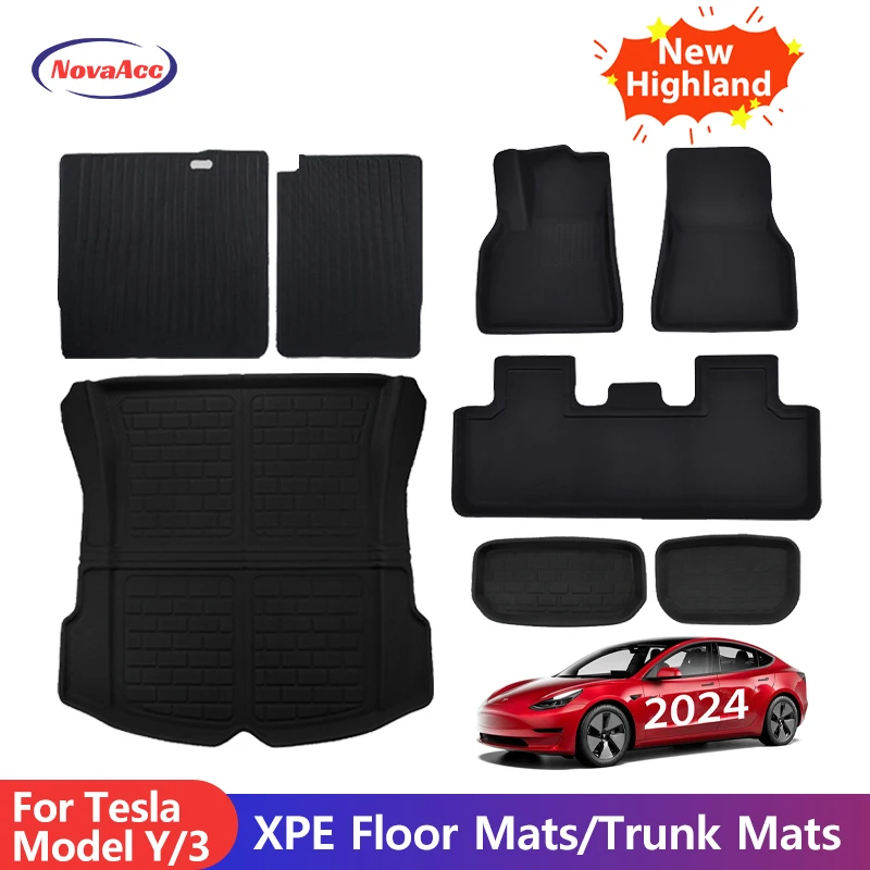 NovaAcc Floor Mats For Tesla Model Y 3 Left Rudder Right Rudder XPE Heavy Duty Non Slip  All Weather Floor Liners Trunk Mat