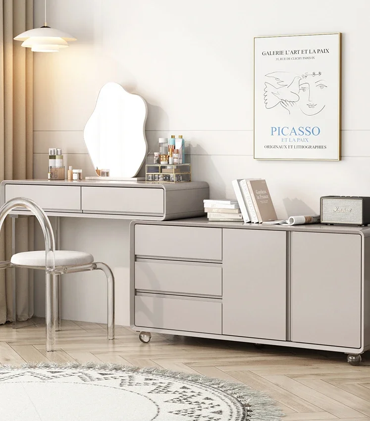 

Cream Wind Bed Tail Cabinet Solid Wood Makeup Minimalist Dresser Storage Cabinet