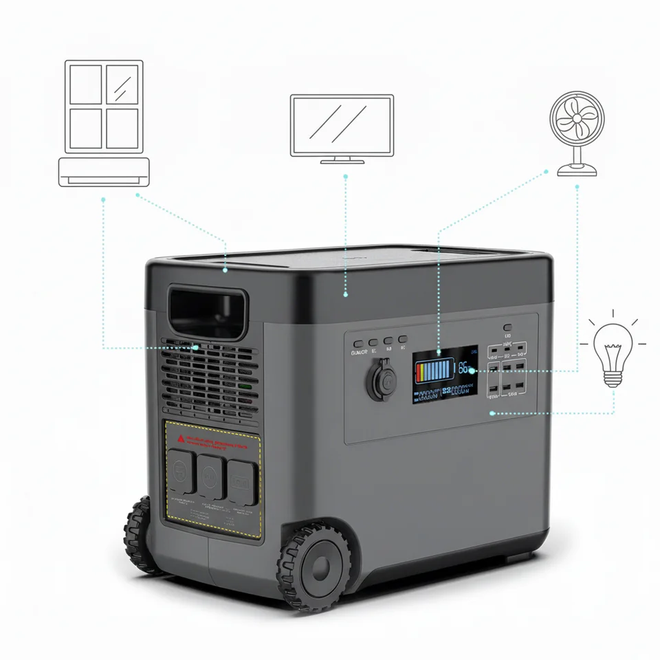 Generador Solar Portátil Fuera de la Red de 2500W, Sistema de Almacenamiento de Energía Móvil Todo en Uno de 51.2V, Estación de Energía Portátil para Acampar al Aire Libre y para el Hogar