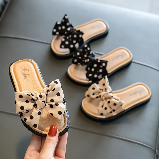 2023 New Bow Flats Open Toe Slide Sandals Non-slip Flip Flops Children Home Slippers Kids Girls Summer Cute Beach Slippers Shoe 2