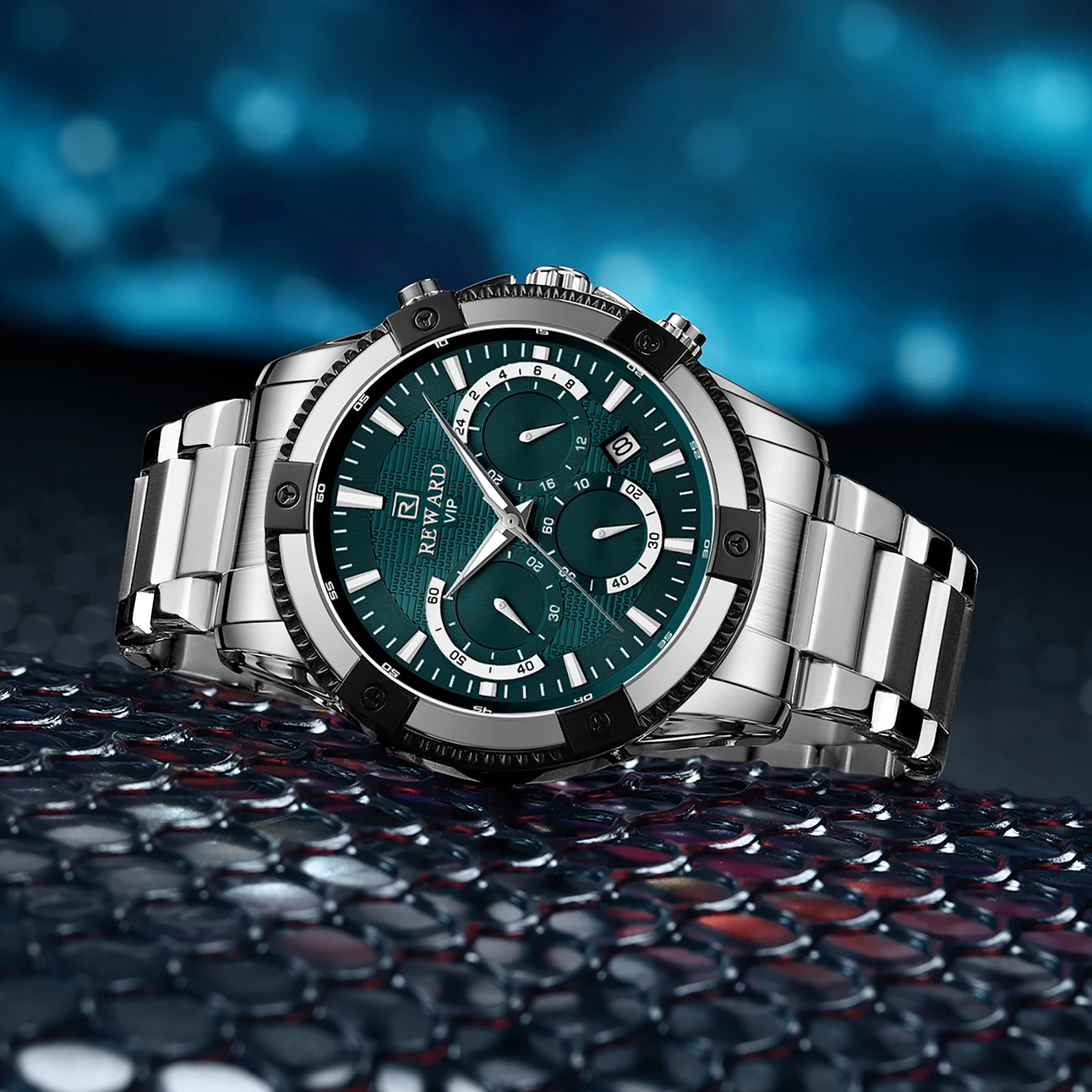 REWARD Casual Watch for Men Luxury Stainless Steel Wristwatch Fashion Quartz Analog Waterproof Luminous Date Mens Wrist Watches