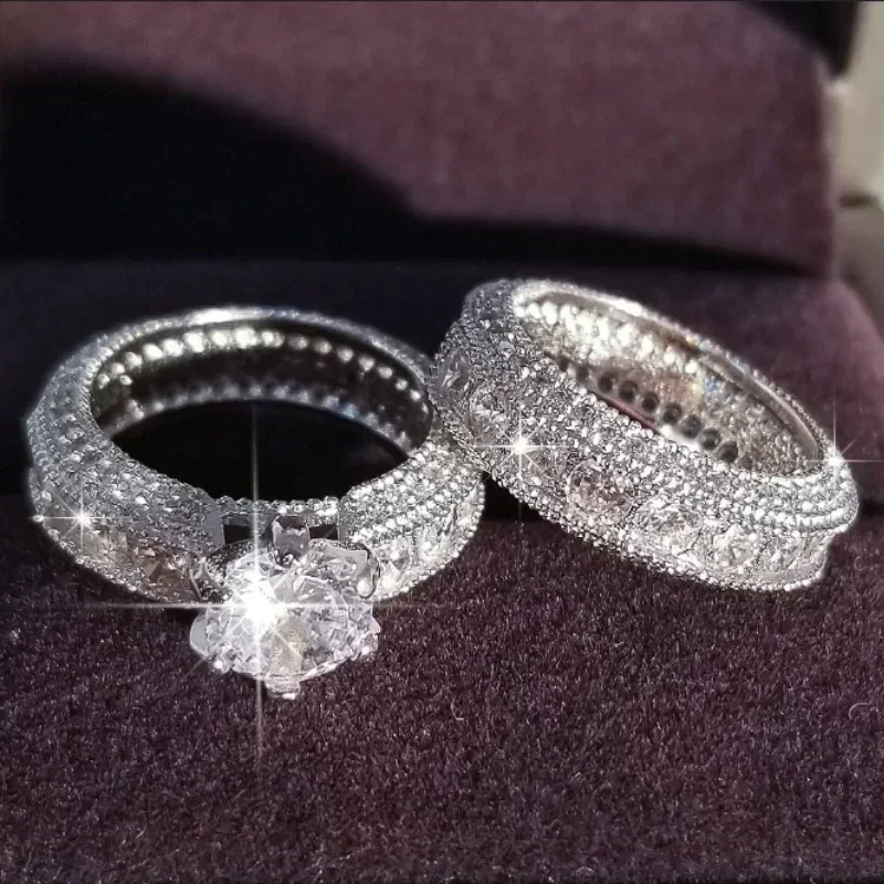Simple Geometry Zircon Engagement Ring Set for Women with Micro Pave Cute Pear Shaped Female Rings Band Wedding Jewelry Gifts