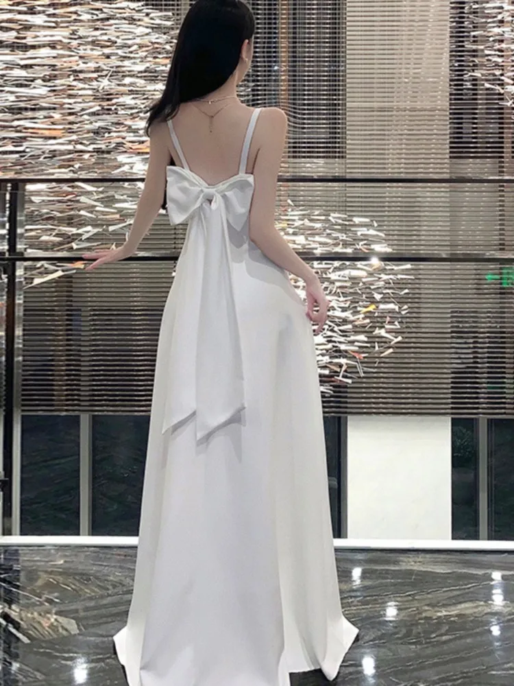 2023 Women Summer Elegant Bow Strap Dress White Cocktail Dress Lady Party  Maxi Dress vestidos de fiesta para bodas - AliExpress
